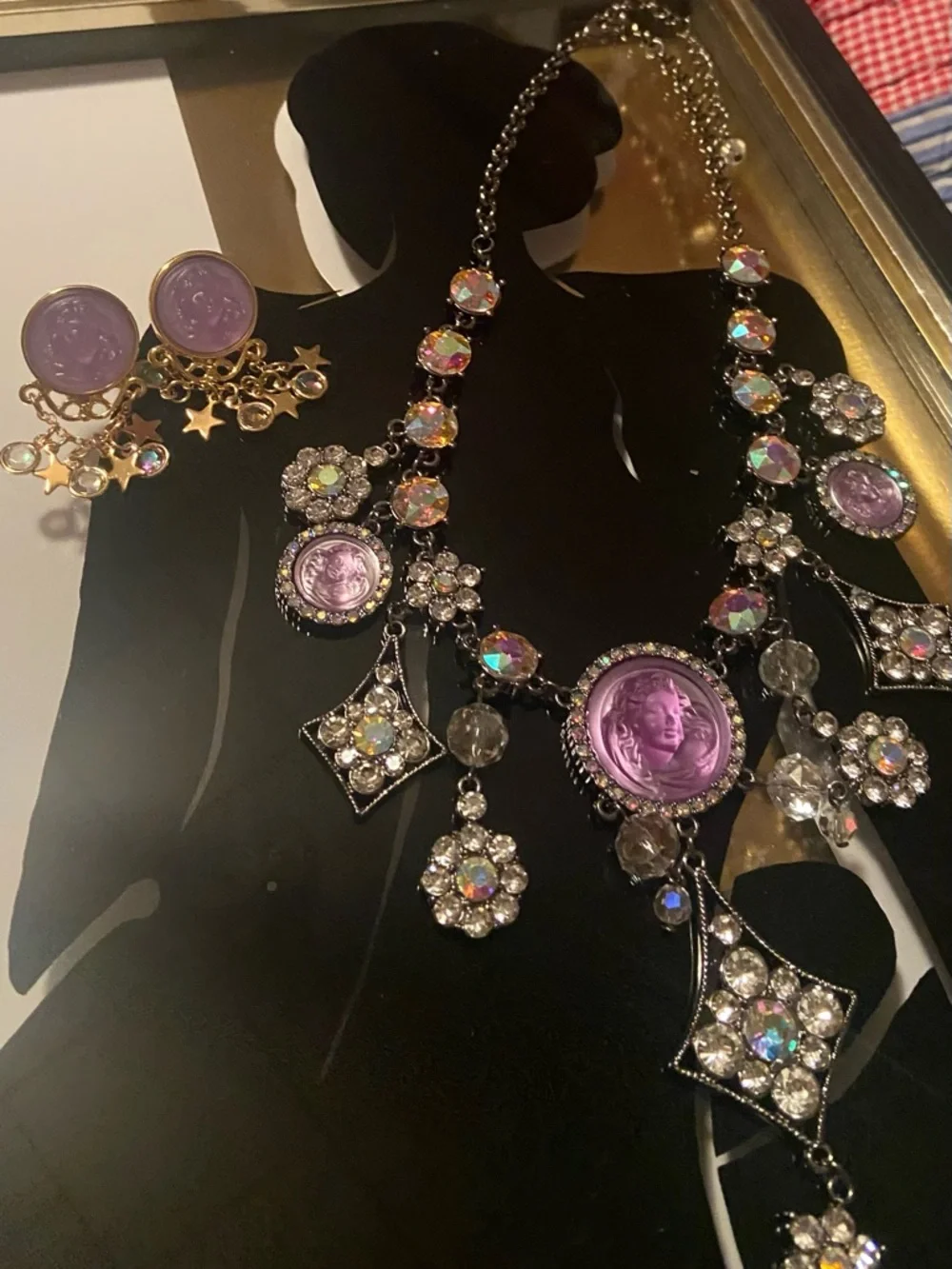 Kirks Folly Aurora Crystal Statement Angel Necklace and Earring Set in Lavender